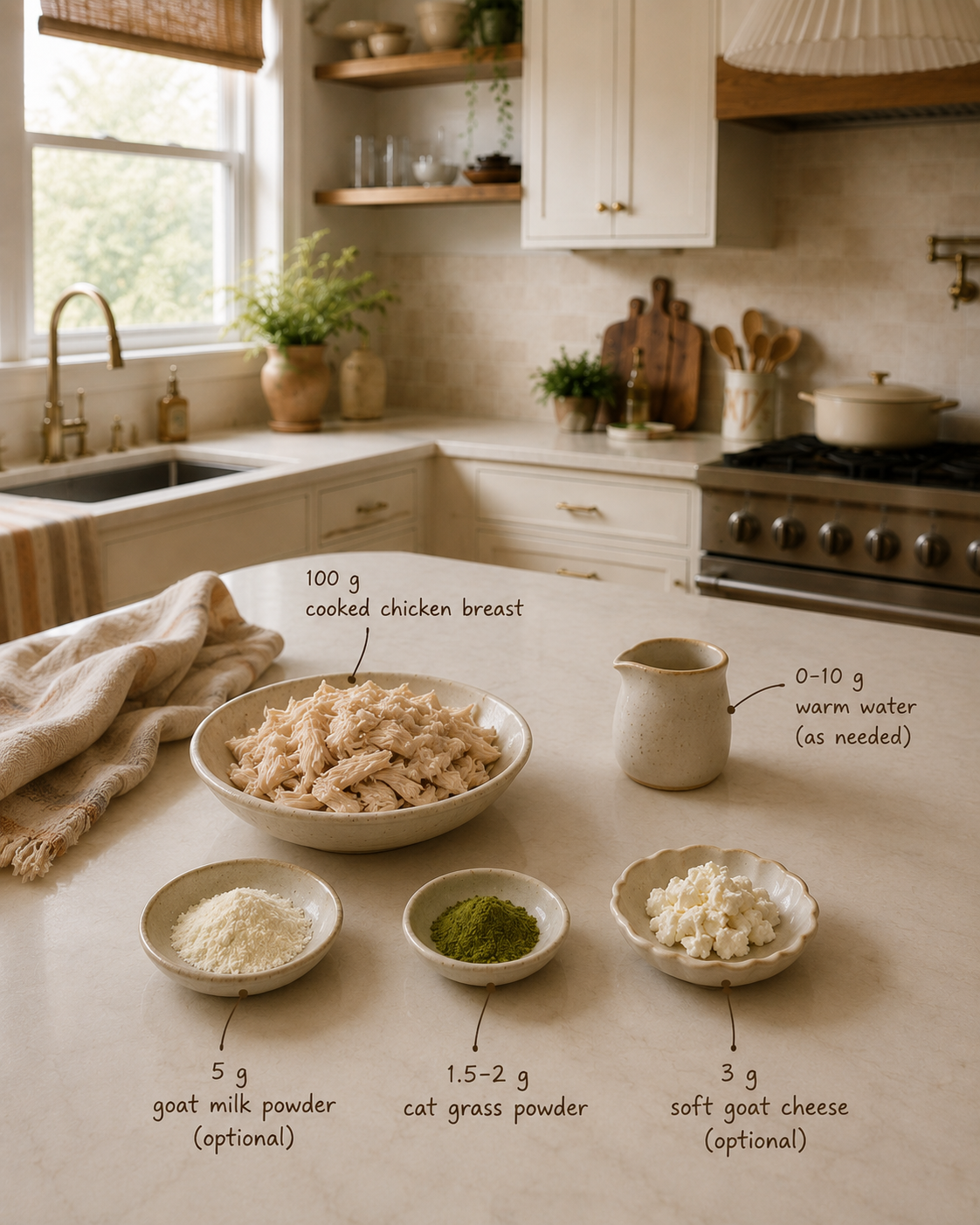 Ingredients and shaping for dehydrated chicken cat treats