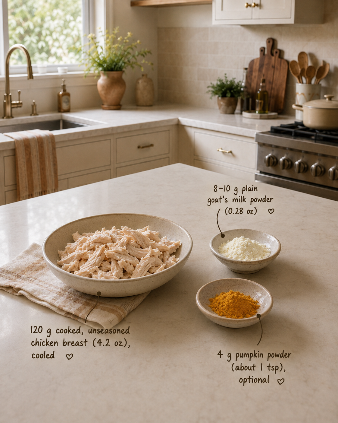 Chicken biscuit ingredients including plain goat milk powder