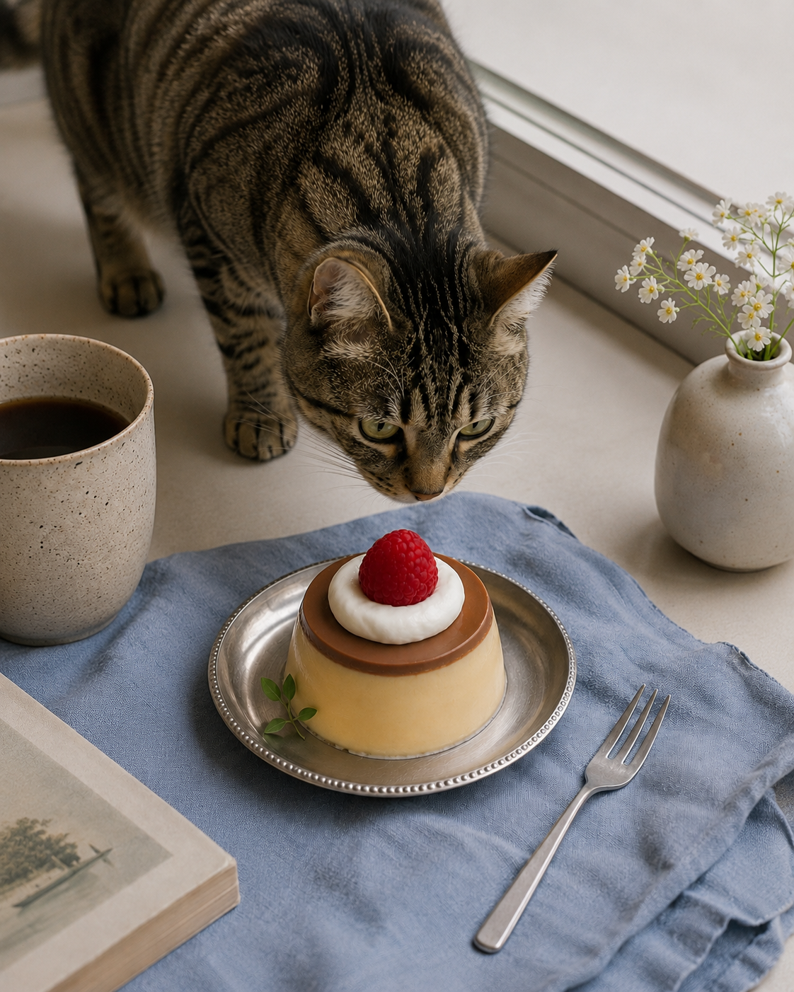 Cat beside a chocolate recipe presentation preview