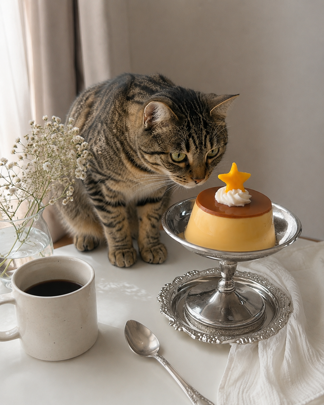 Cat beside a star-topped recipe presentation preview